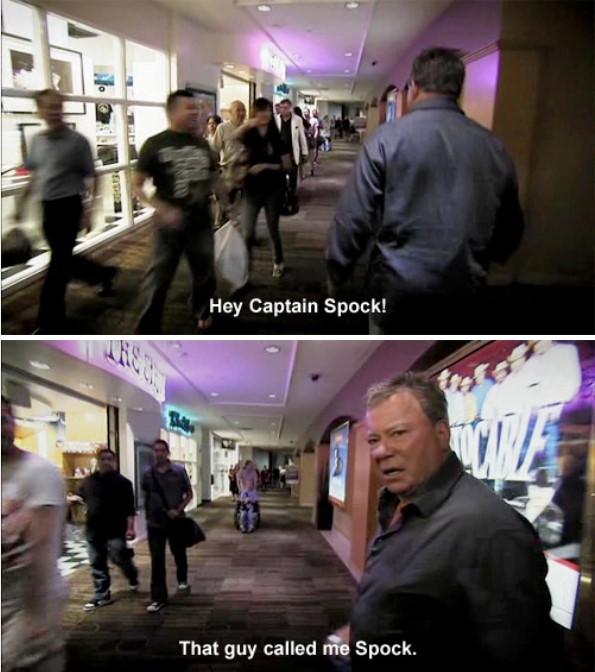 The meme is a screenshot from the TV show Star Trek: The Next Generation, where William Shatner's character Captain James T. Kirk is walking through a shopping mall and sees a man dressed as him. The caption reads "Hey Captain Kirk!" and the response is "In Star Trek: The Next Generation, William Shatner's character Captain James T. Kirk walks through a shopping mall and sees a man dressed as him. The man says "Hey Captain Kirk!" and Shatner responds "In Star Trek: The Next Generation..."
